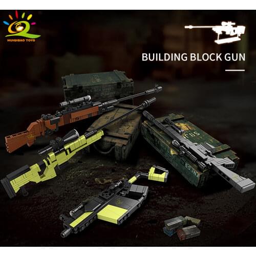 HUIQIBAO 389pcs Army Weapon Mini Gun Building Blocks for Children City DIY AWM M24 Military Model Bricks Set Kids Boy Toys Gift
