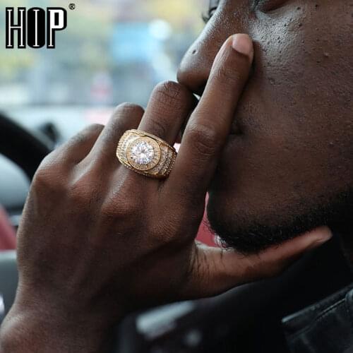 HIP Hop Classic CZ Big T Stone Square Band Ring Gold Silver Color Iced Out Zircon Charm Ring For Men Women Jewelry Size 8-10