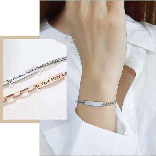 Ladylike Personalize ID Bar Bracelets for Women Jewelry Minimalist Stainless Steel Chain Custom Engrave BFF Gifts