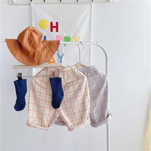 MILANCEL 2021 Summer New Girls Pants Casual Plaid Losse Linen Cotton Knee Pants