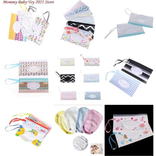 Cartoon Print Baby Wet Wipes Bag Reusable Wet Wipes Cover Container For Wet Wipes Baby Skin Care Travel Wipes Bag