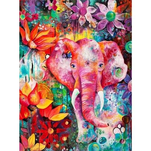 5D DIY Diamond Painting Elephant Flowers Cross Stitch Kit Full Drill Embroidery Mosaic Art Picture of Rhinestones Wall Decor
