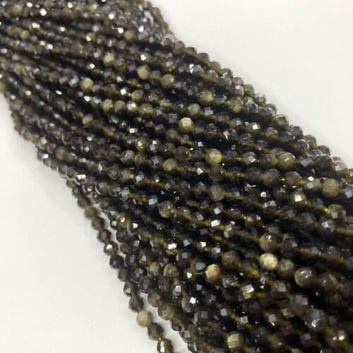Natural golden obsidian faceted round beads without treatment charm gemstone seed bead For Jewelry Making DIY women Bracelet