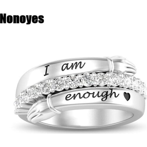 2021 New Hug Ring Silver Band with Engraved Words I Am Enough Ring Fashion Zircon Ring for Women Jewelry
