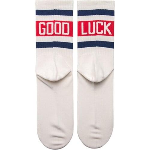 Wholesale New Original GOOD LUCK Letters Man Sports Exquisite Skateboard Hip Hop INS Street Woman Fashion Hipster Tube Socks