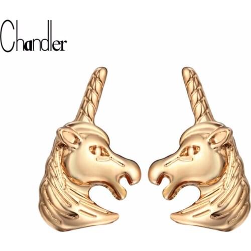 Chandler Original New Detailed Unicorn Stud Earrings Animal Earrings For Pierced Ear Classical Women Gold-color Earring