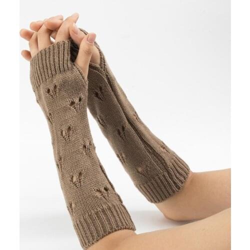 1 Pair Half Finger Glove Jacquard Heart Knitted Arm Wrist Sleeve Autumn Winter Women Knit Open Fingered Gloves