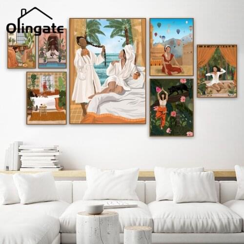 Vintage Yoga Female Canvas Poster Colorful Balloon Plant Wall Art Picture One Piece Canvas Painting Home Bathroom Decoration