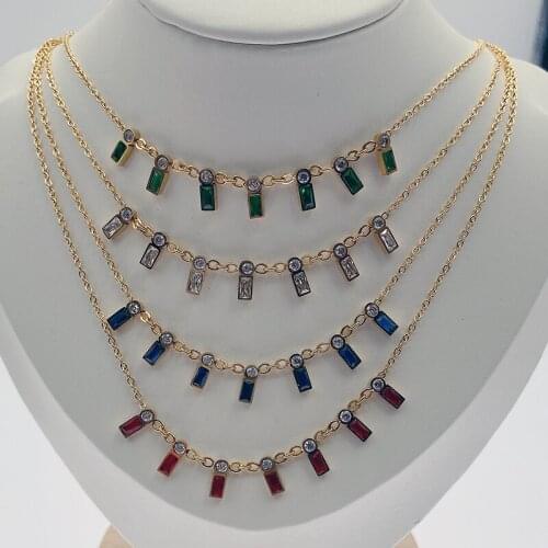 Vanifin Simple Stainless Steel Womens Necklace Rectangle Colored Zircon Classic Fashion Jewelry best gift