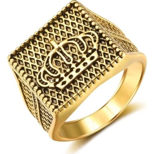 Vintage Golden Three-Dimensional Crown Rings For Women Party Wedding Jewelry Male Hand Accessories Size 6-13