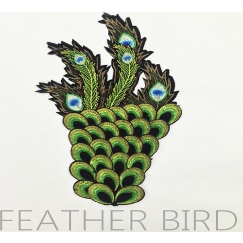 Luxury Sew Large Embroidery Patch Peacock Feather Wings Clothing Decoration Sewing Accessory Diy Applique