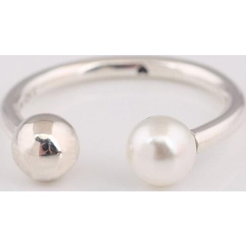 S925 Contemporary Pearl Open Ring For Women Wedding Party Gift fit Lady Fine Jewelry