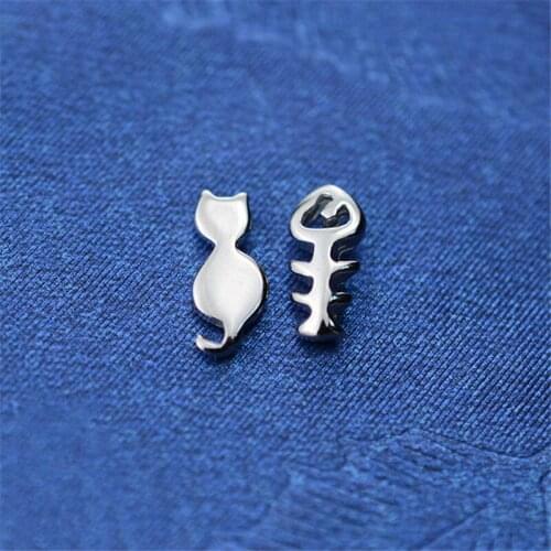 925 Sterling Silver Jewelry Cute Fish Bone Cat Stud Earrings For Children Girl Fashion Gift pendientes mujer moda Brincos ES424