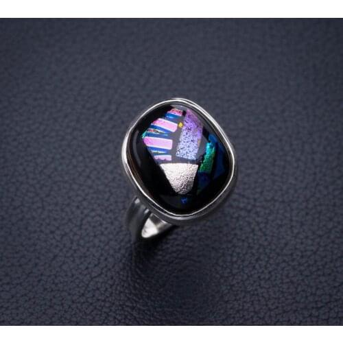 StarGems Natural Rainbow Dichroic Glass Handmade 925 Sterling Silver Ring 6.25 E2406