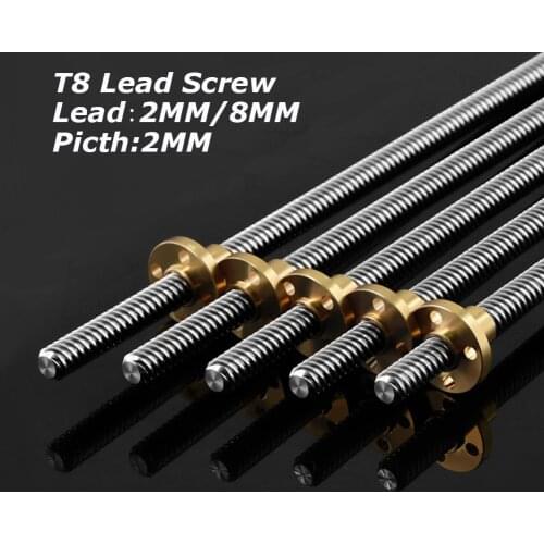 T8 Lead Screw 100mm 150mm 250mm 300mm 330mm 350mm lead screw 8mm Trapezoidal Screws Copper Nuts Leadscrew Part 3D Printers Parts