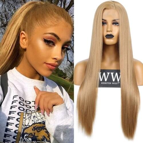 Websterwigs Hand Tied Blonde Heat Resistant Straight Cosplay Celebrity Girl Wedding Party Synthetic Lace Front Wig