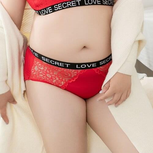 Women Cotton Panties Sexy Lace Briefs Underwear Letters Large Size 100kg Middle Waist Red Black Purple Ropa Interior Femenina