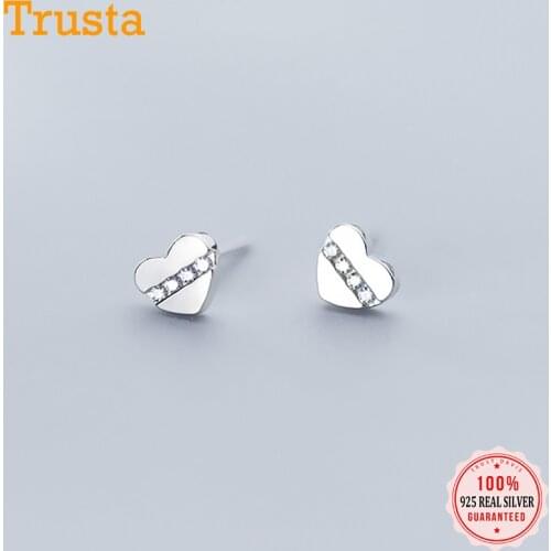 Trustdavis Real 925 Sterling Silver Sweet Romantic Love Heart CZ Charm Stud Earrings For Women Wedding Party Fine Jewelry DA1665