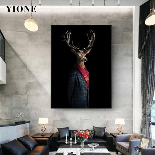 Vintage Mr.Lion Deer Elephant Canvas Paintings Print Custom European Court Animals Posters Wall Art Pictures for Living Room