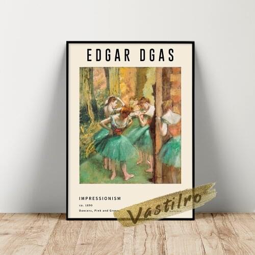 Edgar Degas Poster Museum Exhibition Poster, Dancers, Pink And Green Canvas Painting, Degas Vintage Ballet Dancer Wall Stickers