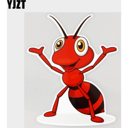 YJZT 10.3CM×13.2CM Cute Ant Cartoon Waving Hand Decal PVC Car Sticker 11C-0322