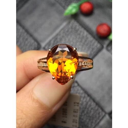 Fine Jewelry Real 18K Rose Gold AU750 Natural Citrine Gemstones Diamonds Female Anniversary Gift Fine Rings