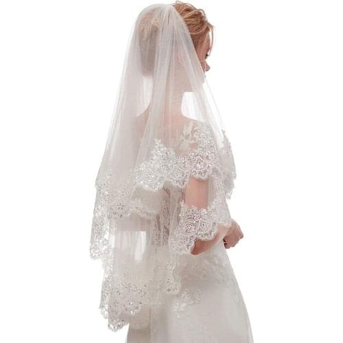 Womens Short 2 Tier Lace Wedding Bridal Veil With Comb bridal accessories velo de novia
