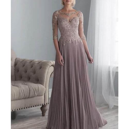Vestido De Madrinha Beaded Lace Mother of The Bride Dresses Plus Size 2020 Chiffon Half Sleeves Evening Dress For Wedding