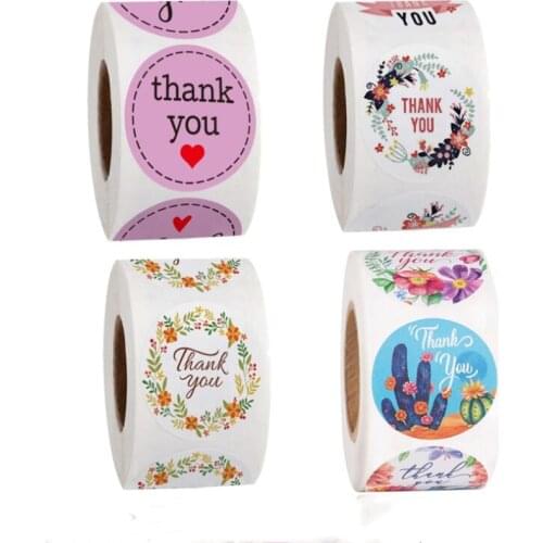 500pcs/Roll 2.5CM Seal Sticker Thank You Sticker Flower Handmade Crafts Decoration Jewelry Making Sticker Label