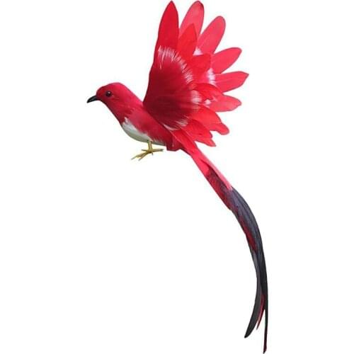 Promotion! Artificial Bird Feathers Plastic Figurine Landscape Ornament Garden Decor Christmas DIY Halloween - #3(Red tail), 28