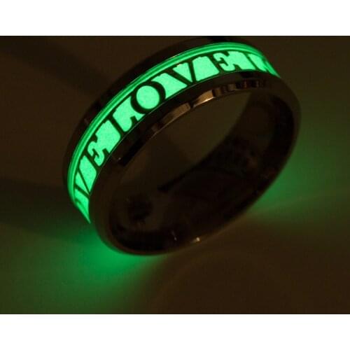 AsJerlya 2021 Fashion Stainless Steel Men Women Ring Glow In The Dark Luminous Ring Fashion Letter LOVE Charm Jewelry