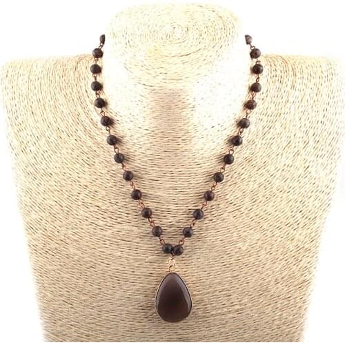 Free Shipping Fashion Bohemian Tribal Jewelry 6mm Semi Precious Stones Pendan Ethnic Necklace