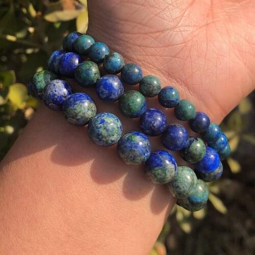 Natural Azurite Color Lapis Lazuli Bracelet Round Bead Crystal Quartz Healing Stone Women Men Jewelry Gift