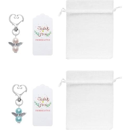 24Pcs Angel Favor Keychains Plus Organza Bags Plus Thank You Kraft Tags Guest Return Favors for Baby Shower Bridal Shower