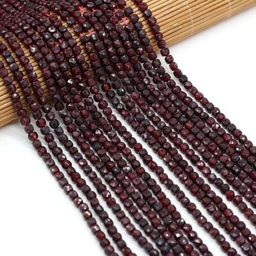 New Natural Faceted Stone Garnet High Quality 4x4mm Irregural Shapen Loose Beads for Making Jewelry Necklace Length 38cm