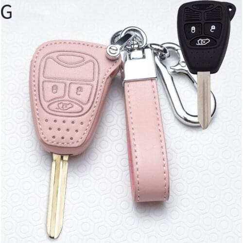 3 button Leather Car Key Cover Case for Chrysler Pacifica Aspen 300 Dodge Caravan Jeep Wrangler Jk Commander Grand Cherokee