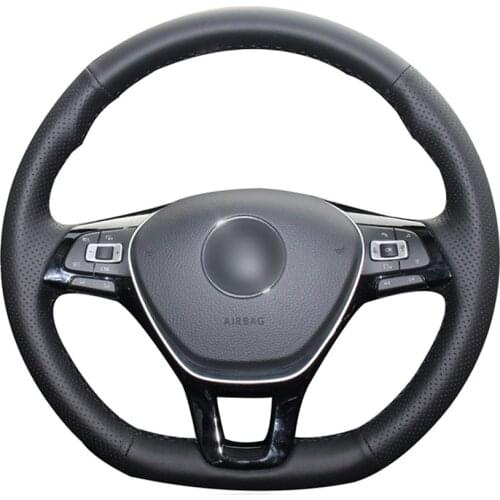 Black PU Faux Leather Hand-stitched Car Steering Wheel Cover for Volkswagen VW Golf 7 Mk7 New Polo Passat B8 Tiguan Sharan Jetta