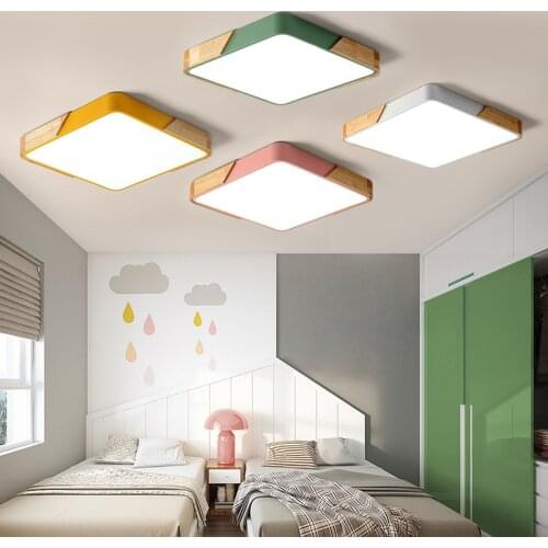 Living room lamp wood lighting ultra-thin color square led ceiling lamp bedroom lamp modern minimalist dining room lamp