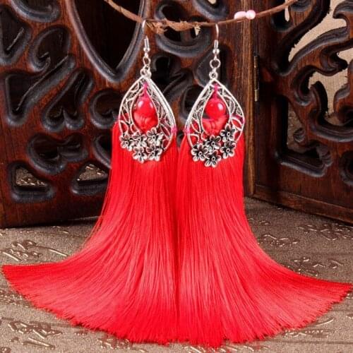 Ethnic style retro hollow tassel earrings handmade characteristic drop ear jewelry female fashion 925 white fungus hook jewelry
