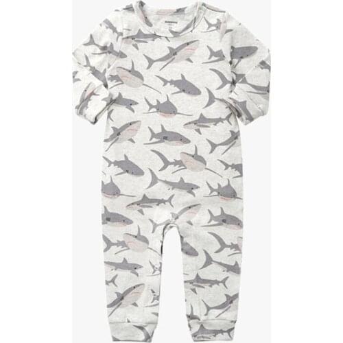 Toddler Kid Boy Girl Shark Cotton Romper Body Suit Jumpsuit Playsuit Outfit Long Sleeve Children Clothings Sunsuits 0-24M