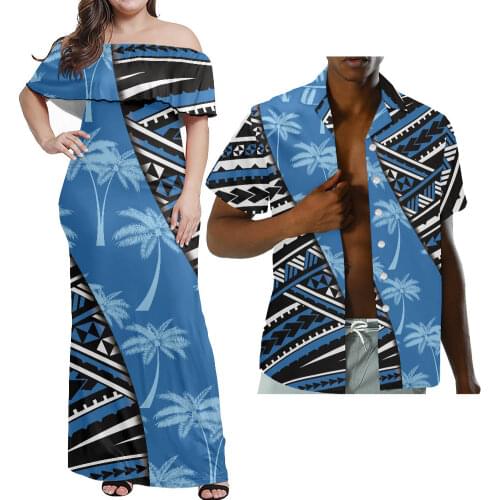 2021 Polynesian Stripe Print Casual Sundresses Women 7xl Sexy Ruffle Plus Size Elegant Dresses For Women Beach Couples Clothing