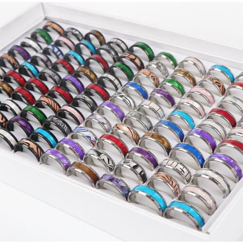 Wholesale Bulk 20pcs/Lots Imitation Shell Multicolor Stainless Steel Rings For Men Women Jewelry