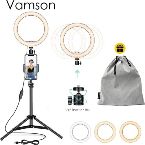 Vamson 10inch Ring light with stand phone holder tripod for Live Stream/Makeup Camera for YouTube Video/Photography VLS07A