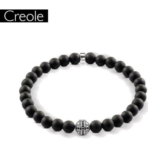Europe Cross Beads Black Obsidian Heart Matted Bracelet, Hero Zirconia Pave Rebel 925 Sterling Silver Jewelry Gift For Men