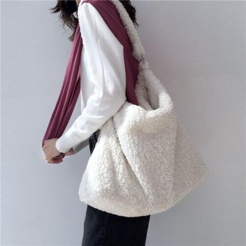 Fashion Large Capacity Faux Fur Messenger Bag Casual Lambswool Women New Shoulder Bags Women Plush Handbags Crossbody Bag Purses