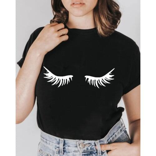 Fashion Graphic Tops Eyelashes Print Summer Women T Shirt Tee Makeup Lashes Funny Aesthetic Shirt Tumblr Clothes Camisas Mujer