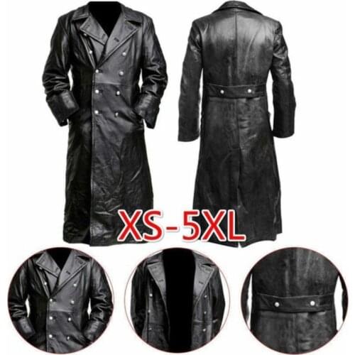 MENS GERMAN CLASSIC WW2 MILITARY UNIFORM OFFICER BLACK LEATHER TRENCH COAT