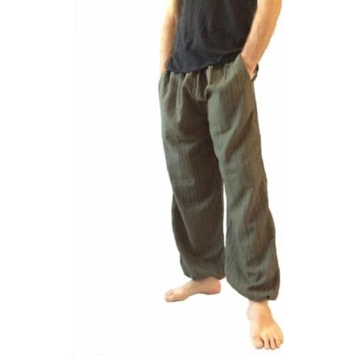 Plus Size Men Cotton Linen Long Pants Solid Color Wide Leg Loose Casual Trousers new