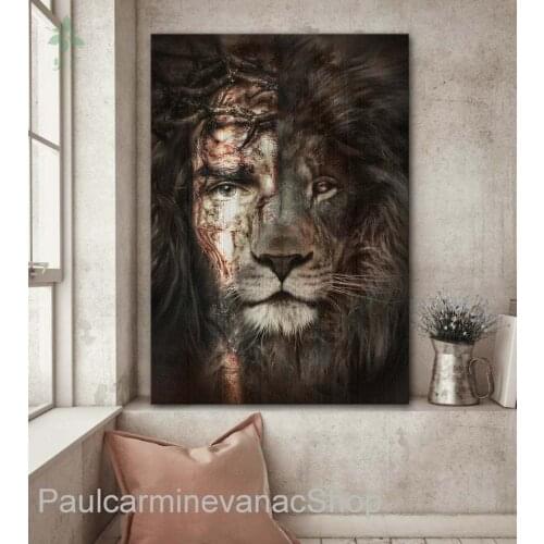 The Lion And Jesus Wall Art Christian Canvas Wild Animal Oil Painting Indoor Decoration