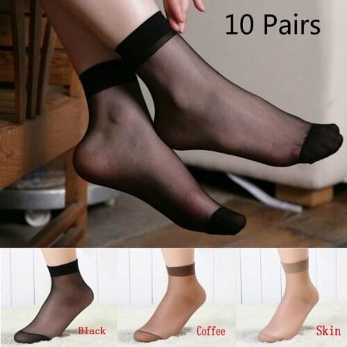 10 Pairs Sexy Ultra-thin Elastic Silky Short Silk Stockings Women Girls Ankle Socks Summer Transparent Crystal Invisible Socks